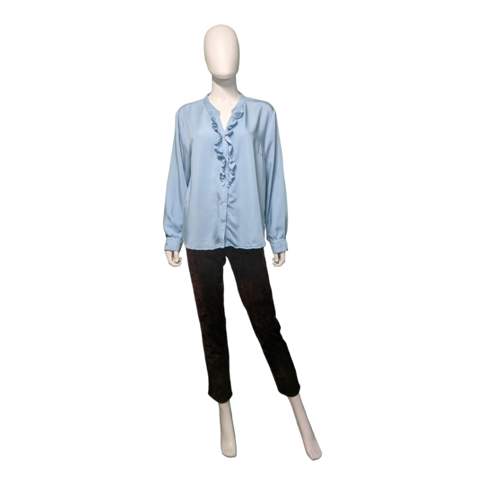 Allegra K Baby Blue Ruffled Top, XL